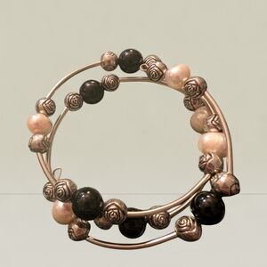 Elegant Silver and Black Beaded Bracelet